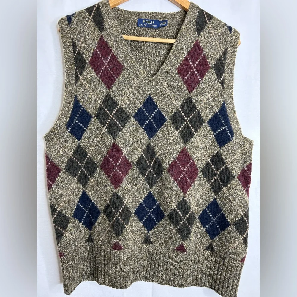 Polo by Ralph Lauren Men's V-Neck Argyle Wool Sweater Vest Size Large - Picture 1 of 6